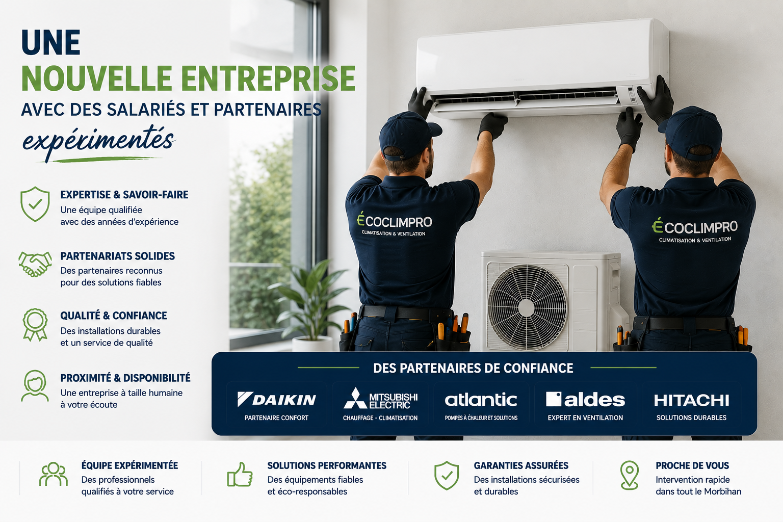 Technicien ÉcoClimPro installant une climatisation dans le Morbihan